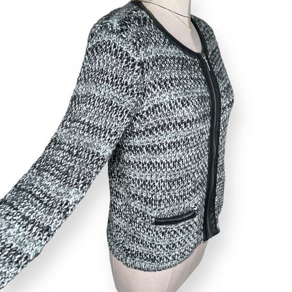 JOIE Jacolyn Jacket Wool Mohair Blazer Metallic Leather Trim Marble Knit Medium - Picture 5 of 13